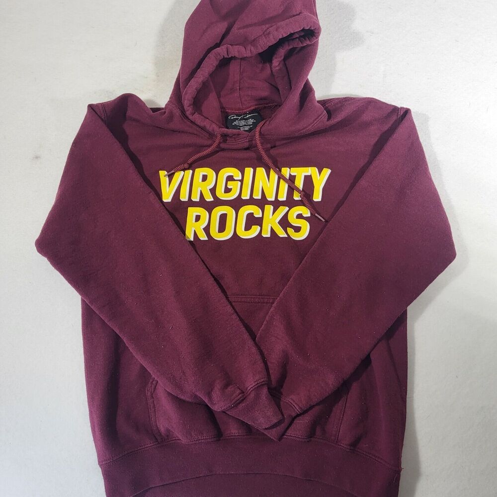 Danny Duncan Virginity Rocks Spellout Pullover Hoodie Men’s Small Maroon-Yellow